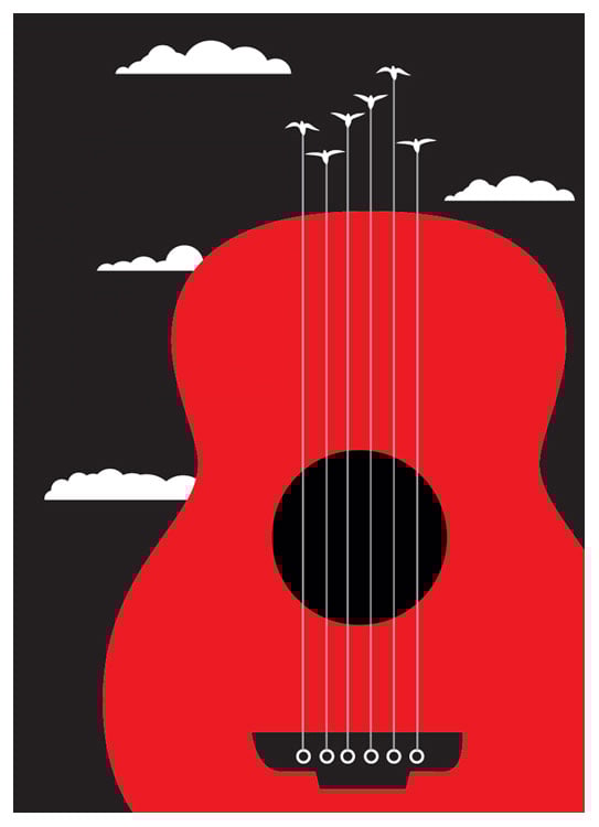 Image of Guitar and Birds Everyday Greeting Card - Blank Inside