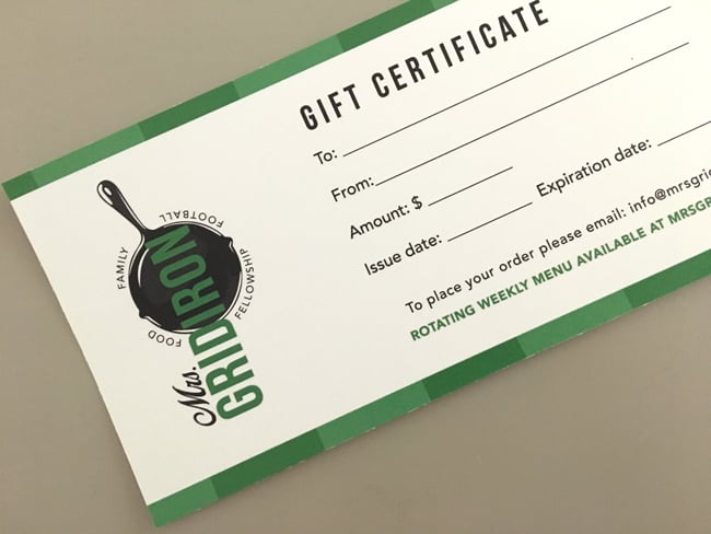 Image of Mrs. Gridiron Gift Certificate - $30