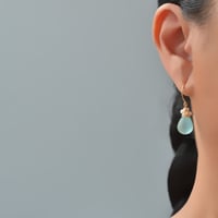 Image 3 of Aqua frosted glass earrings with seed pearls  14kt yellow or rose gold-filled