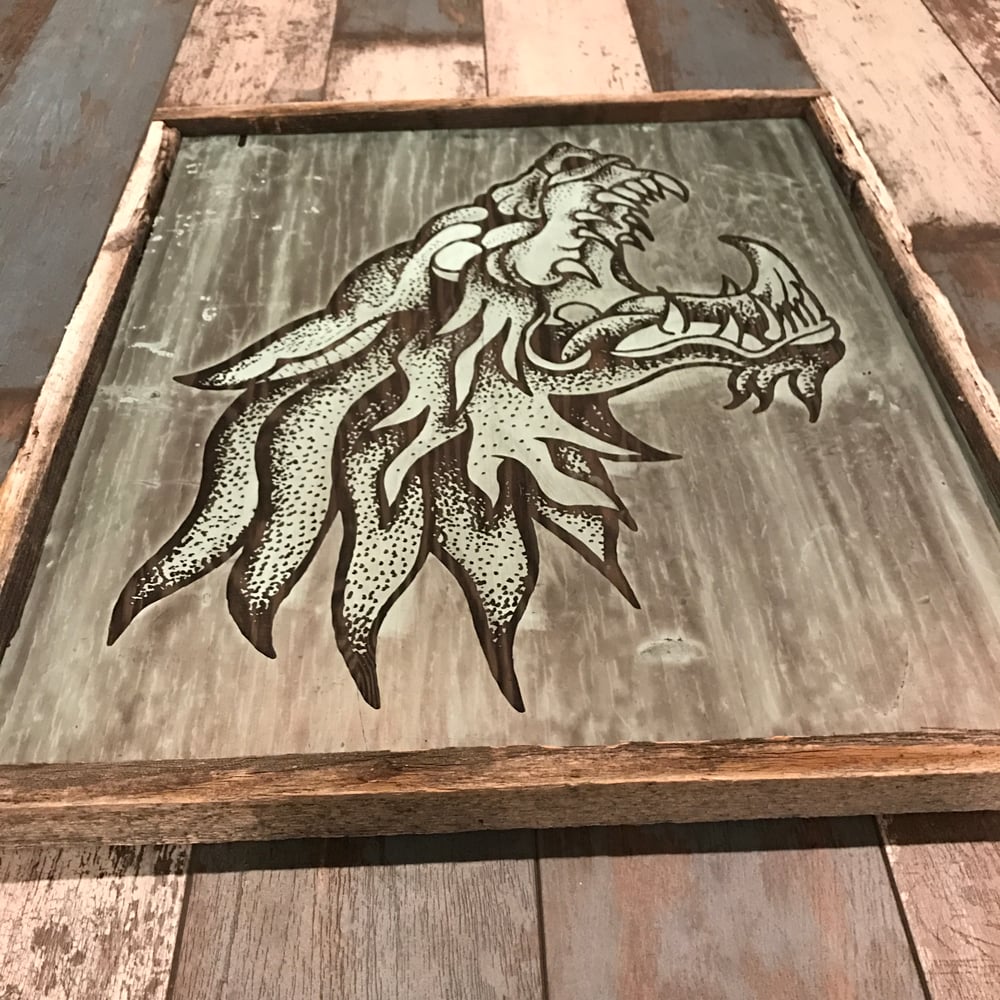 Image of Reclaimed wood Angry Ass Wolf print
