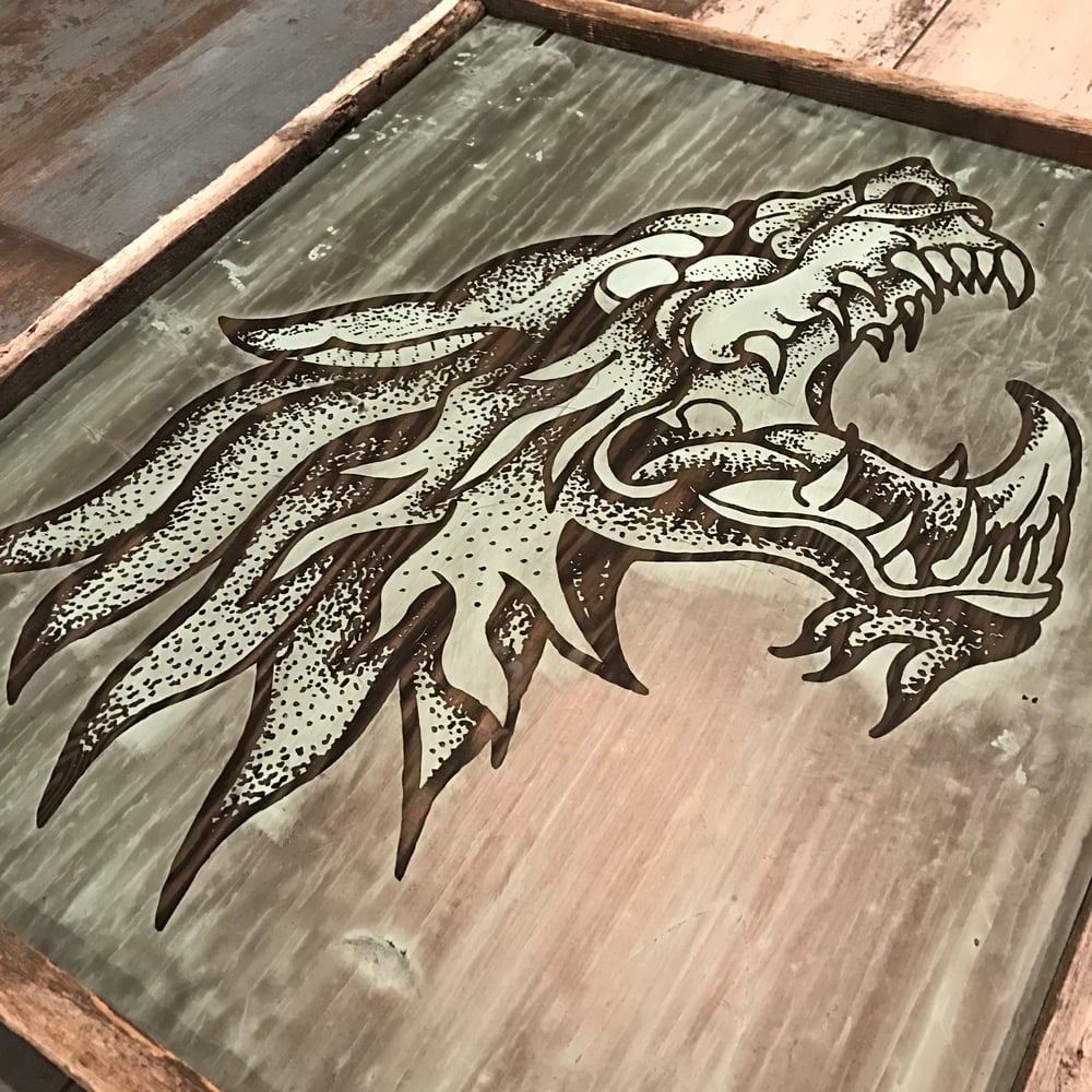 Image of Reclaimed wood Angry Ass Wolf print