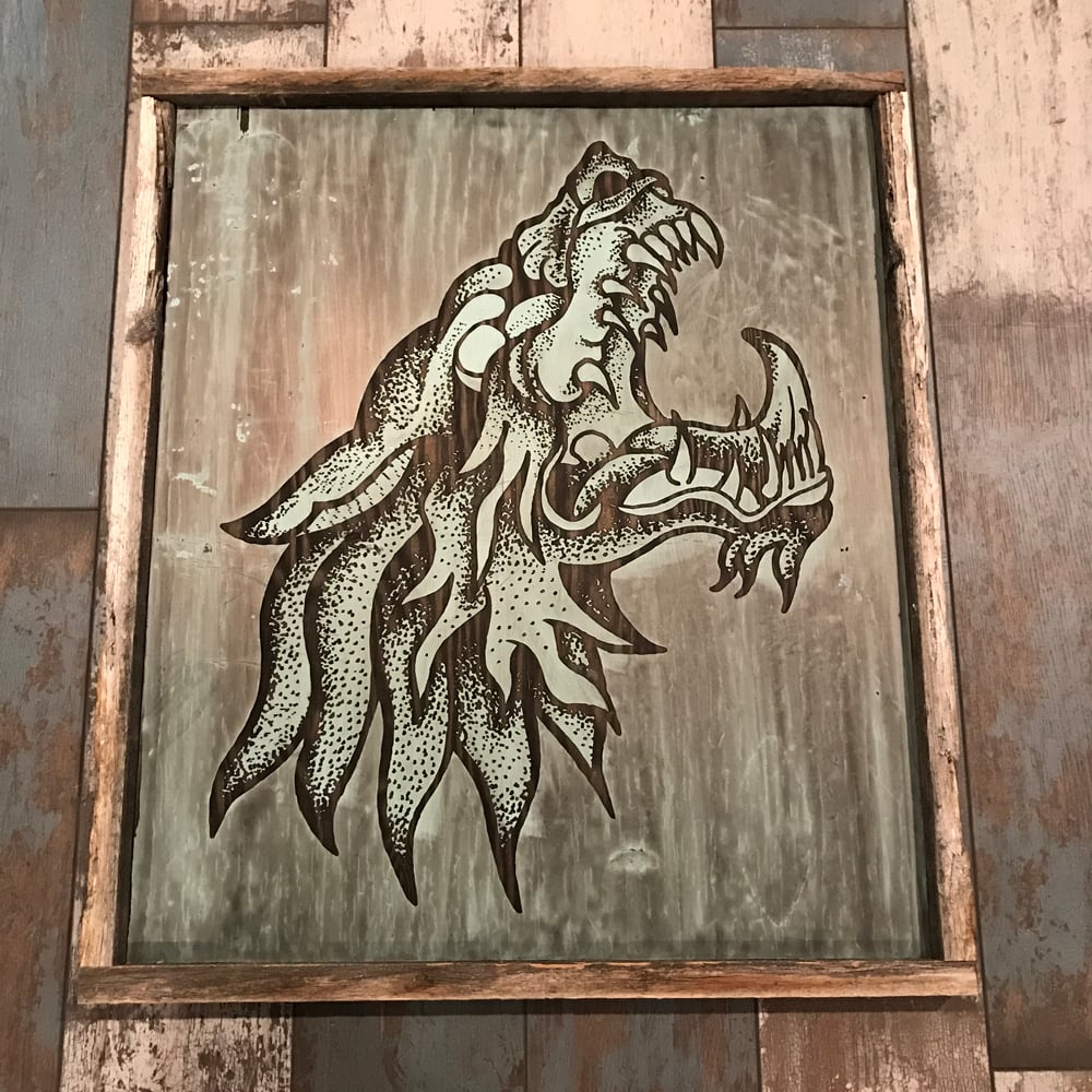 Image of Reclaimed wood Angry Ass Wolf print