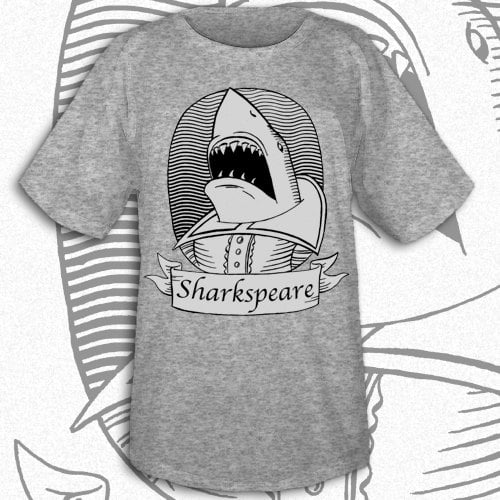 Image of Sharkspeare Men's tee (light or dark heather grey)