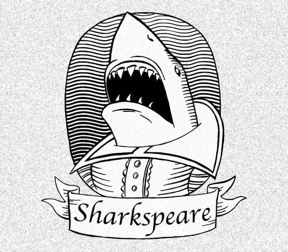 Image of Sharkspeare Men's tee (light or dark heather grey)