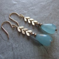 Image 1 of Aqua Blue Chevron Drop Earrings