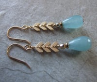 Image 2 of Aqua Blue Chevron Drop Earrings
