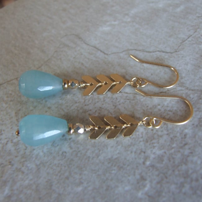 Aqua Blue Chevron Drop Earrings