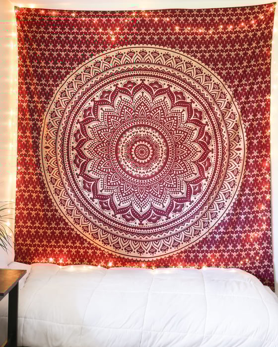 Image of Maroon & Gold Glitter Mandala Tapestry