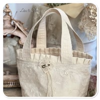 Image 10 of handmade tote bucket bag with vintage french lace