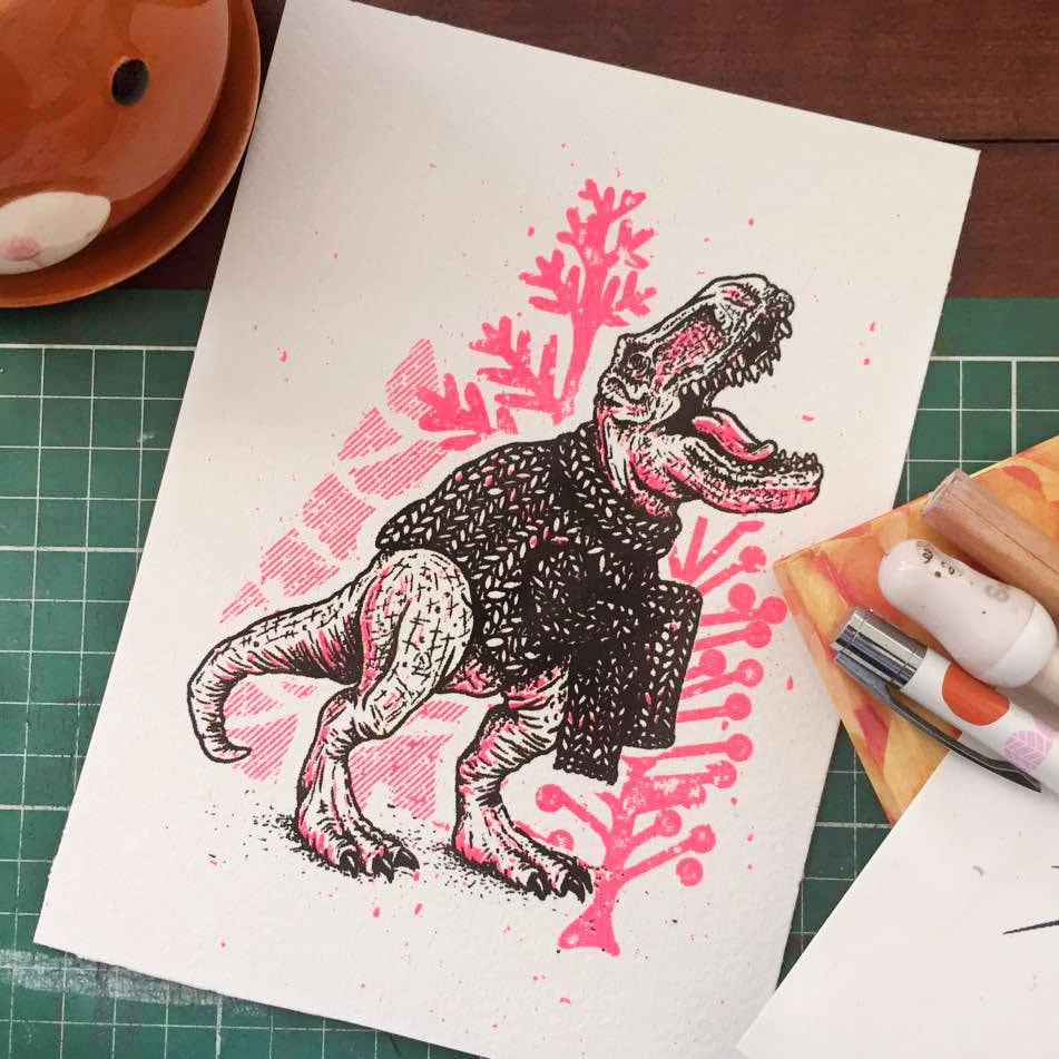 Image of Small Christmas Screen Print - T-rex