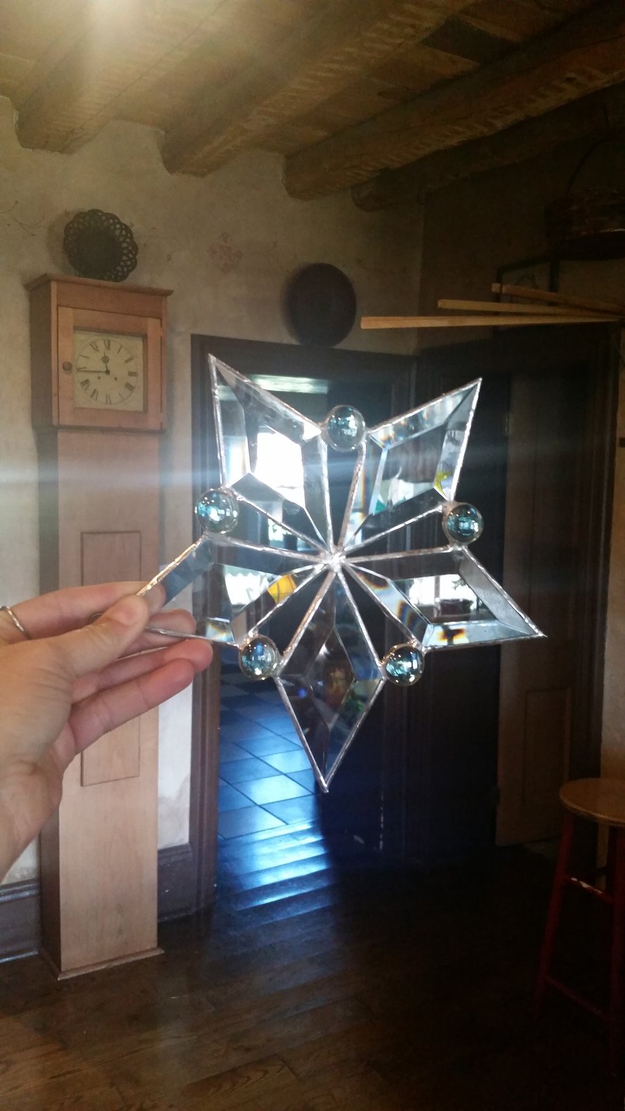 Image of Lg. Bevel & Gem Snowflake - stained glass