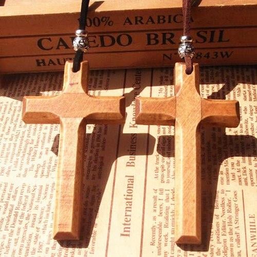 Image of Handmade Wooden Cross w/ Leather Lanyard