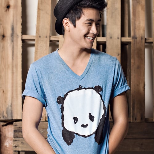 Image of "Baby Panda" V-Neck (Light Blue Heather)