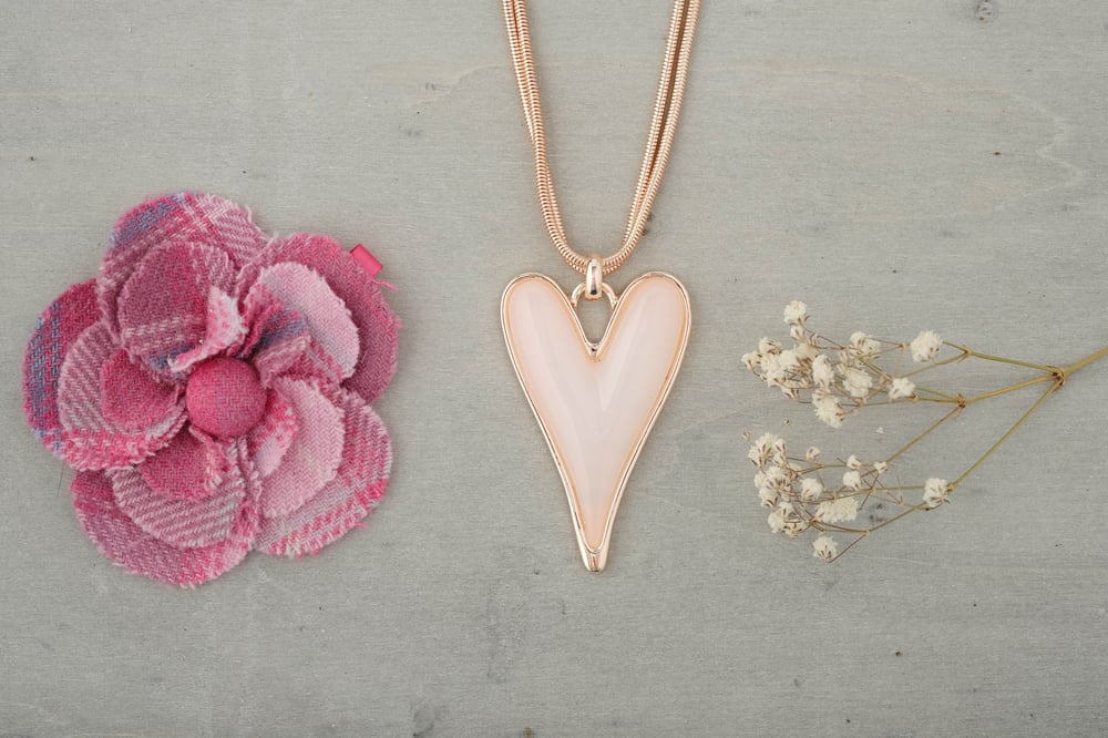 Image of Pink Heart Rose Gold or White and Silver necklace 