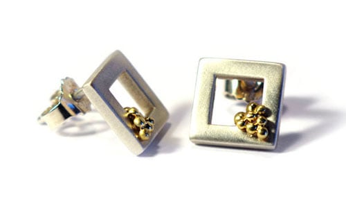 Image of Square Window Earrings With Granules