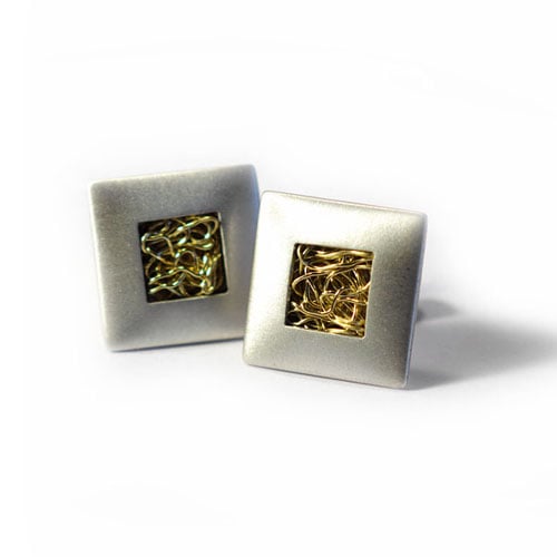 Image of Square Cushion Earrings With Woven Wire