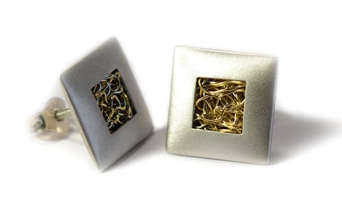 Image of Square Cushion Earrings With Woven Wire