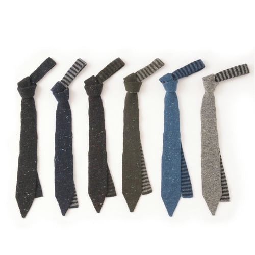 Image of Soft Tweed Tie with Stripe in Charcoal Black