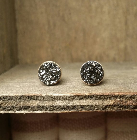 Image of Black Titanium Druzy Earrings