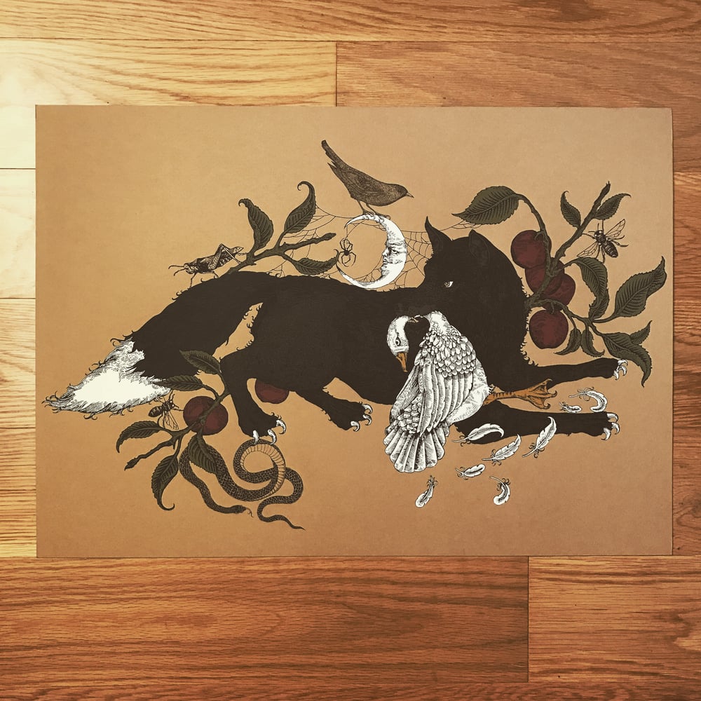 The Black Fox hand embellished print.