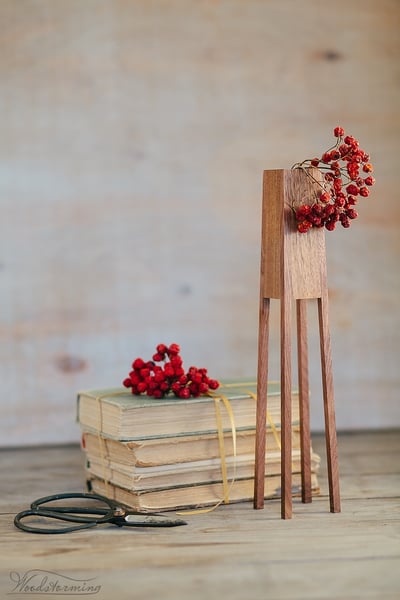 Image of Modern wood vase "Tower" - dry flower vase - table centerpiece - handmade wood vase