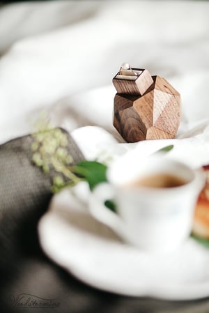 Image of Faceted wood engagement ring box with pull-out drawer - proposal ring box - by Woodstorming