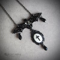 Image 2 of Filigree Bat Cross Cameo Necklace *WAS £16 NOW £10*