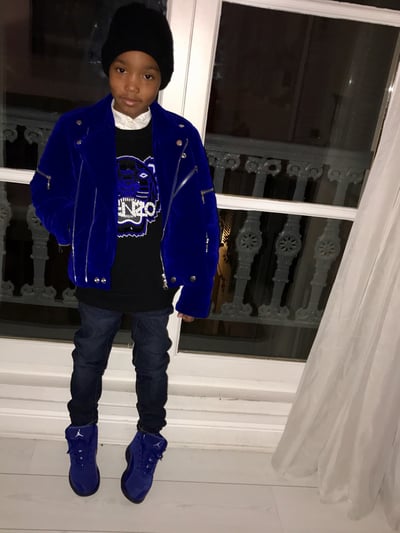 Image of Kid's Blue Velvet Moto Jacket