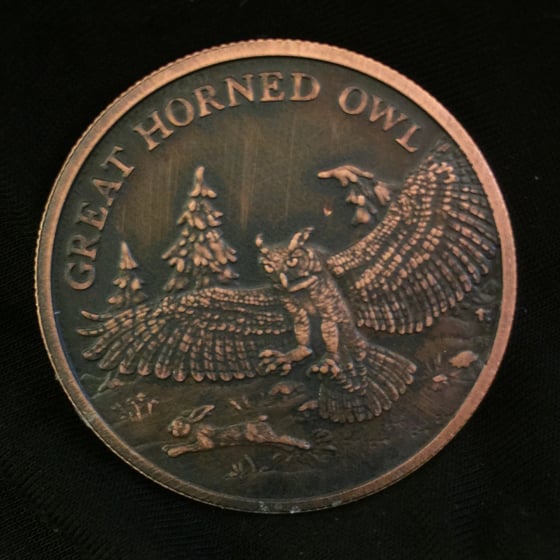 Image of Great Horned Owl 1oz Copper Challenge Coin