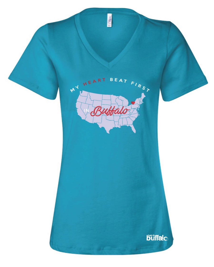 Image of My Heart Beat First In Buffalo Ladies V-Neck