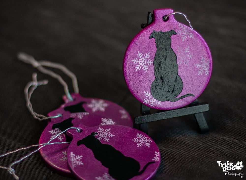 Image of 2016 Pit Bull Ceramic Christmas Ornament [purple]