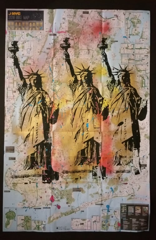 Image of “LIBERTY OR DEATH!” - ORIGINAL SILSCREEN ON NEW YORK CITY BIKE AND SUBWAY MAP.