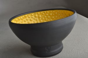 Image of Shaving Bowl Made To Order Compact Yellow Black Dottie Shaving Bowl by Symmetrical Pottery