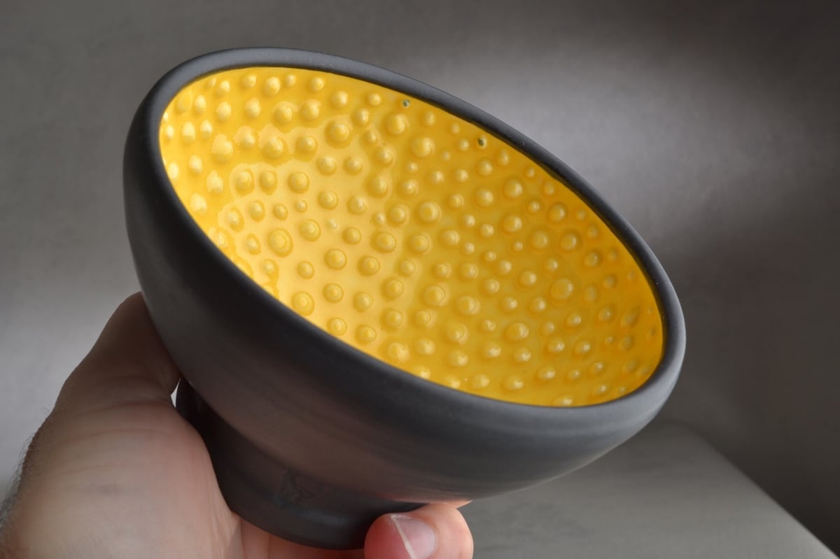 Image of Shaving Bowl Made To Order Compact Yellow Black Dottie Shaving Bowl by Symmetrical Pottery