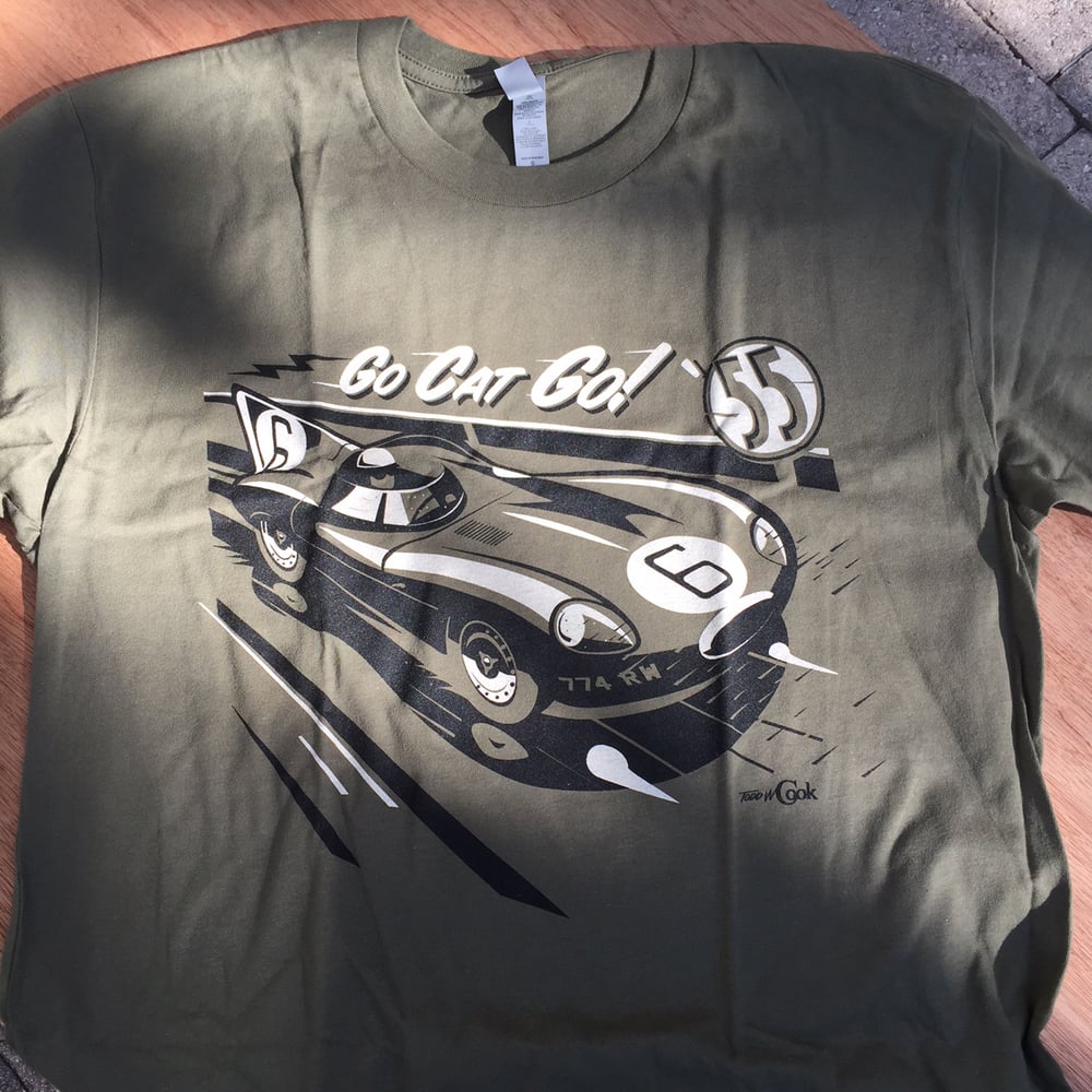 Image of Jaguar D Type "Go Cat Go!" T Shirt