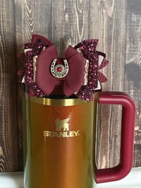 Image 2 of Country Gold Burgundy and Rose Gold Tumbler Straw Topper Bow
