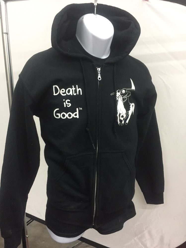 Image of Death is Good "On a Pale Horse" men's black zip up hoodie