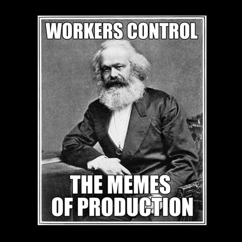Image of Workers Control the Memes of Production men's black tee