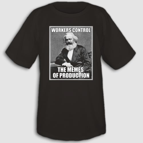 Image of Workers Control the Memes of Production men's black tee