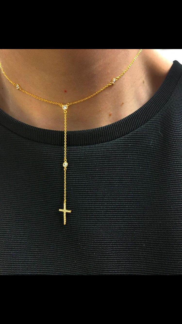 Image of Diamond hanging cross necklace