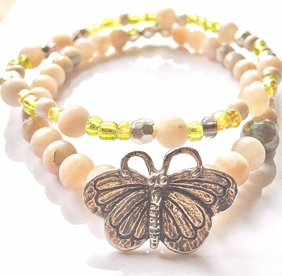 Image of Custom Channeled   NEW BEGINNINGS/Silver Butterfly, Matte Sunstone, AB Labradorite