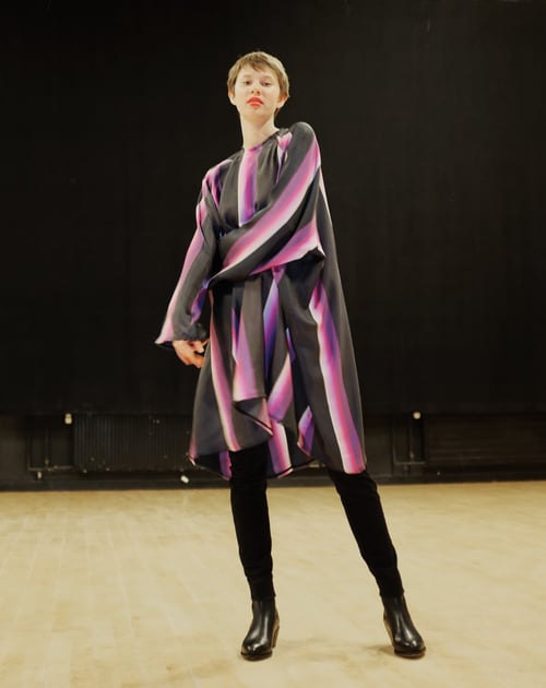 Image of Dress 1 - Silk twill - Purple stripe