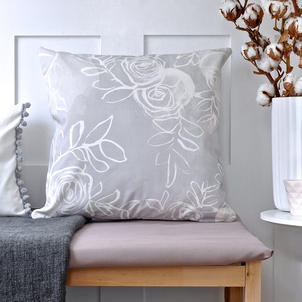 Image of Grey Watercolour Rose Cushion