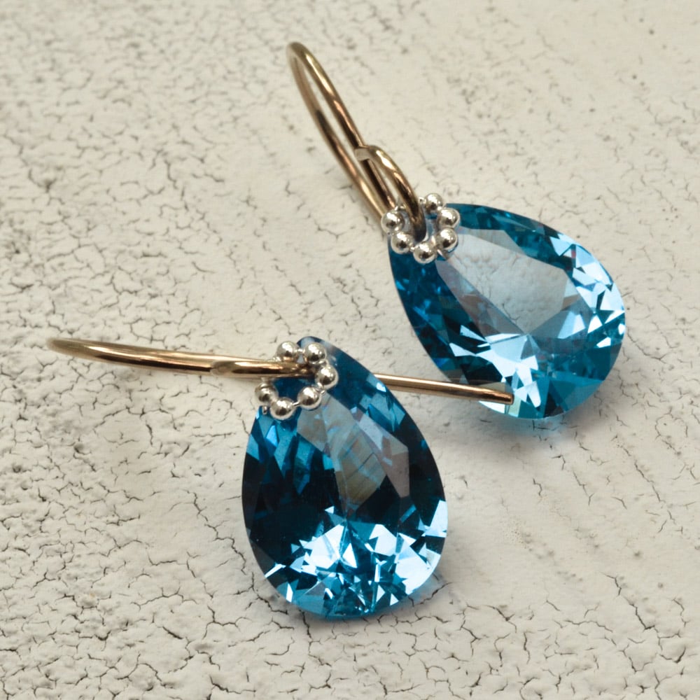 Image of Blue earrings simulated spinel pear mixed metal