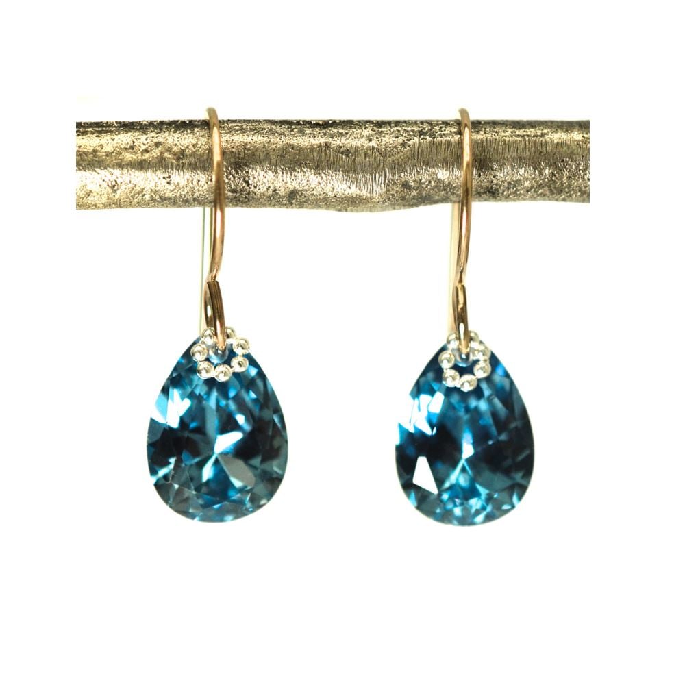 Image of Blue earrings simulated spinel pear mixed metal