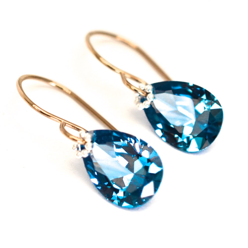 Image of Blue earrings simulated spinel pear mixed metal