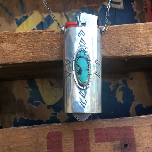 Image of REVERSIBLE SONORA SUNRISE, TURQUOISE & 1935 BUFFALO HEAD NICKEL LIGHTER CASE NECKLACE