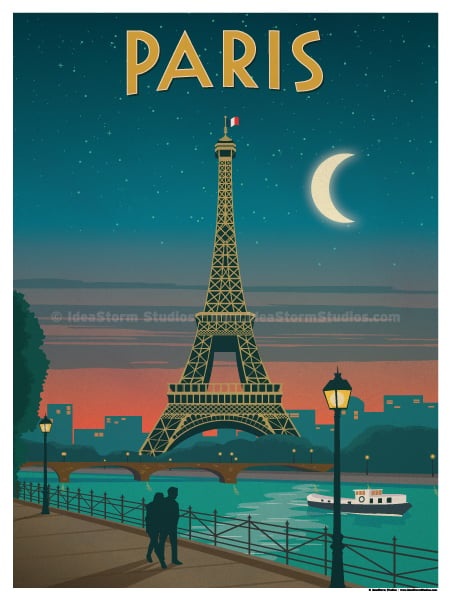 Image of Vintage Paris Moonlight Poster