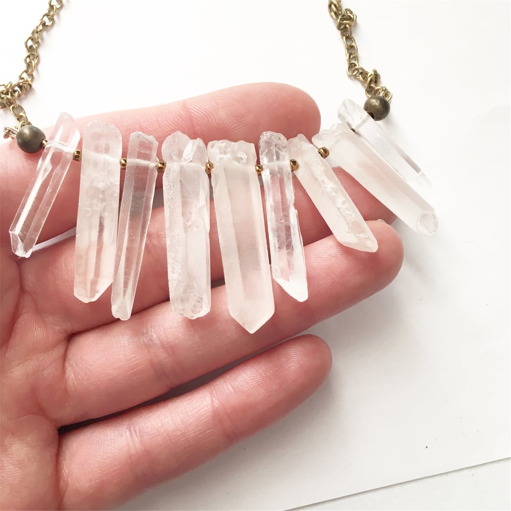 Cloudy Stardust Necklace with clear / cloudy Quartz Crystal The
