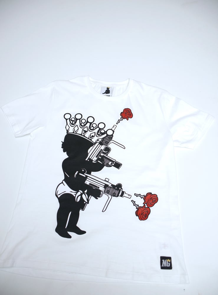 Image of Kid 'N' Crown Uzi Love Urban Fit T-shirt.  EarthPositive® *White/Black*